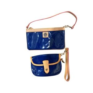 Blue Patent Leather Crossbody and Wristlet Set